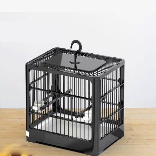 Generisch Faltbarer Vogel-Reisekäfig mit Griff, tragbarer Kleiner Papageienkäfig mit 2 Sitzstangen, 2 Näpfen, Futterspender und herausnehmbarem Tablett für einfache Reinigung(Black)