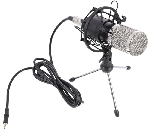 SOLUSTRE Kondensatormikrofon Satz 35Mm Kabel 48v Phantomspeisung Schwarz Silber Galvanisierter Kopf für Studio Podcast Aufnahme und Konferenz