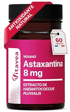 Astaxantina - 8 mg - 80 mg de Extracto de Haematococcus Pluvialis - 1 Mes | Protección Antioxidante Natural - Fórmula Vegana - 60 Cápsulas - Fabricado En Francia - Bienestar Celular - Vitavea