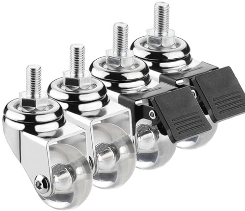 100kg Trasparente Ruote Girevoli per Mobili, Ruote con Freno Silenzioso in PU, Perno Opzionale (M6x15 / M8x15 / M10x15 / M8x25 / M10x25), Piroettanti Rotelle di Ricambio per Carrello Ripiano
