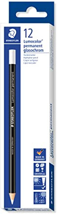 STAEDTLER 108 20-0 Lumocolor glasochrom Trockenmarker, permanent, 12 Stück im Kartonetui, weiß | Holzgefasster Farbstift für Glas, Metall, Kunststoff & Stein – wasserfest – Art.-Nr. 108 20-0