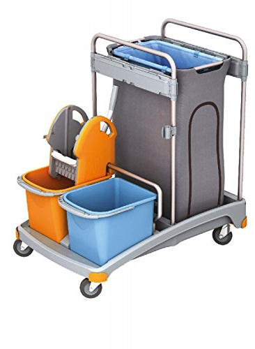 Splast Putzwagen-Set mit Moppresse, 2 Eimern und Abfallsackhalter mit Abdeckung