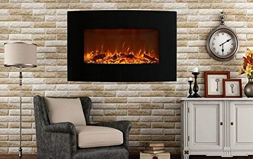 BREAKLING ElektroKamin mit Heizung 90zm - LEDs Flammeneffekt - 2000W mit 2 Leistungsstufen, Wandkamin Kaminofen - schwarz - Wandmontage