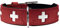 HUNTER Hundehalsband SWISS, Farbe: rot/schwarz, weiches Rindnappaleder, handvernähte Schweizer Kreuze, langlebig und komfortabel, hochwertige Handarbeit, Made in Germany, Größe: M (55)