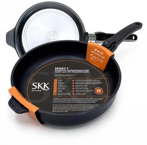 SKK 53214 Series 7 Bratpfanne – Energiesparende Aluguss-Pfanne mit abnehmbarem Griff, PFOA-frei, induktionsgeeignet, backofenfest – 6 cm hoher Rand, Ø 32 cm