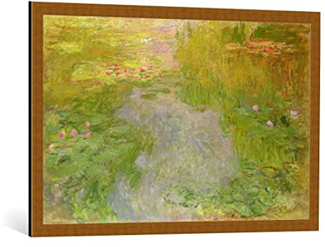 kunst für alle Bild mit Bilder-Rahmen: Claude Monet Seerosen c 1919 - dekorativer Kunstdruck, hochwertig gerahmt, 100x65 cm, Kupfer gebürstet