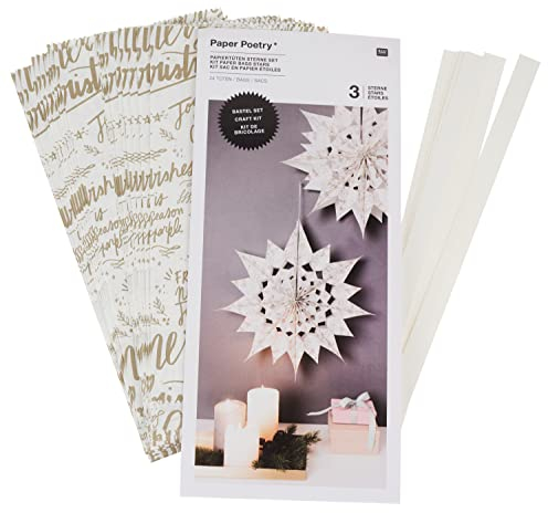 Rico Design Papiertüten Sterne-Set Merry Christmas, groß, Weiß