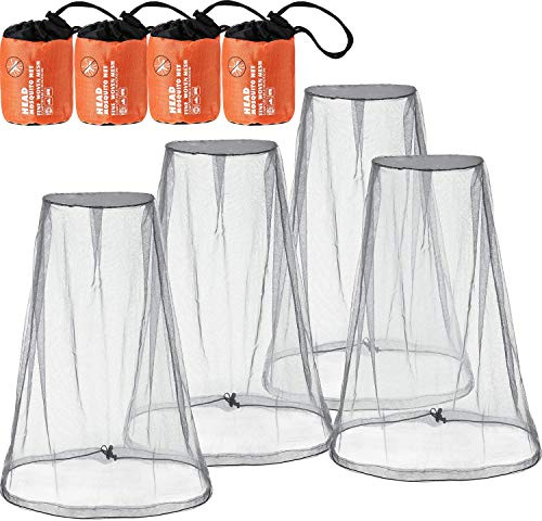 Hestya 4 Satz Mosquito Kopf-Kescher Gesichts-Ineinander greifen Net Kopfschutz-Netz für Outdoor Wandern Camping Klettern Wandern Moskito-Fliegen-Insekten-Wanze Verhütung Große Größe Grau