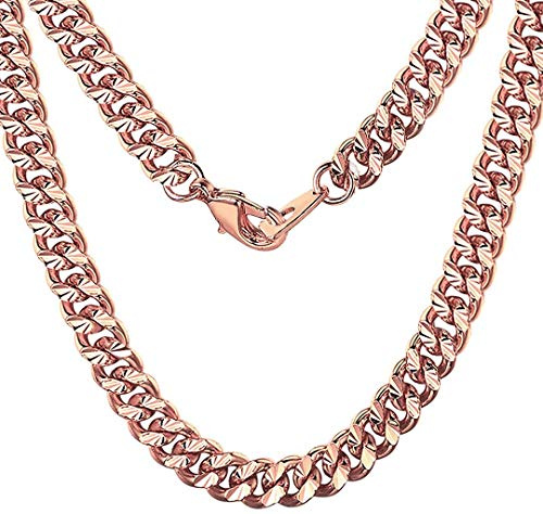 ChainsHouse Platin/18K Gold plattiert 7mm Kupfer Halskette Panzerkette, Männer Frauen Hip Hop Modeschmuck Schmuckkette Länge (46cm/55cm/66cm/71cm/76cm/81cm), Silber/Schwarz/Gold/Rose Gold