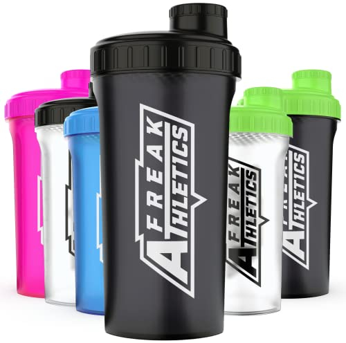 Freak Athletics Protein Shaker Flasche 700 ml – Shaker für Proteinshakes – BPA-freie Shaker-Flasche (schwarz transparent/schwarzer Deckel)