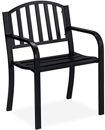 Relaxdays Gartenstuhl, Gartensessel mit Armlehnen, extra breit, modernes Design, Stahl, HBT: 82 x 60 x 48,5 cm, schwarz
