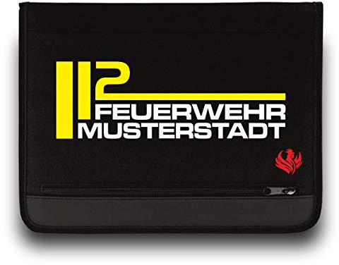 Roter Hahn 112 Personalisierbare Feuerwehr Schreibmappe SM-M00040 Organizer Konferenzmappe Gelb-Weiss