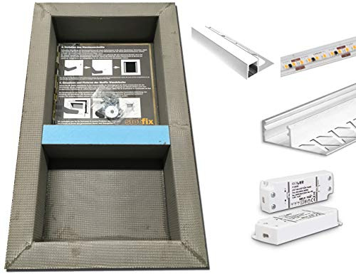 slotfix® Väggnisch + LED-belysningsset – kakelvägg 60 x 30 x 10 cm + 2 x LED-kit | upplyst duschhylla | mer hylla i badrum och Co.