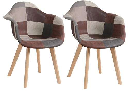 BenyLed Juego de 2 Sillas de Comedor, Sillones Decorativos con Cuero de La PU, Sillas de Salón con Asiento Tapizado y Patas de Madera Maciza (Marrón)