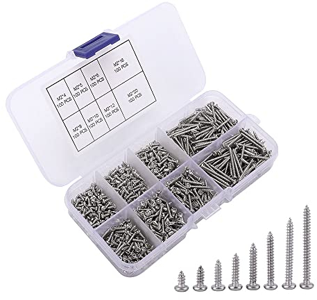 VooGenzek 800 Stück M2 Selbstschneidende Schrauben, Linsenkopf Blechschrauben Kreuzschlitzschrauben, Kohlenstoffstahl Schrauben, für Kunststoff Holz Weichmetall (Silberne Miniaturschrauben)