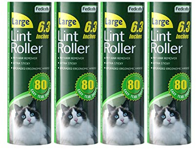 Large Lint Rollers Pet Hair Extra Sticky Refills for Carpet, Mega Value Set 6.3 inches Wider with 240 Sheets for Cat and Dog Hair Removal, 60 Sheets Per Roller (Pack of 4)