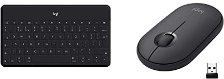 Logitech Keys-To-Go Wireless Bluetooth Keyboard Black & Pebble Wireless Mouse, Silent, Slim Computer Mouse with Quiet Click for Laptop/Notebook/PC/Mac - Graphite/Black