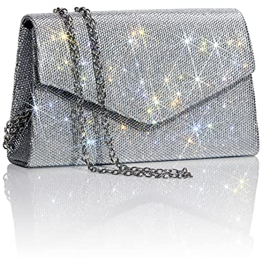 GEGELE Glitzernde Abendtaschen für Damen, Glitzer, Strass, Clutch, Geldbörse für Party, Abschlussball, Hochzeit, silber
