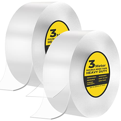 6M Heavy Duty Double Sided Tape - 2 Pcs Strong Clear Tape for Office, Home, Kitchen, Party