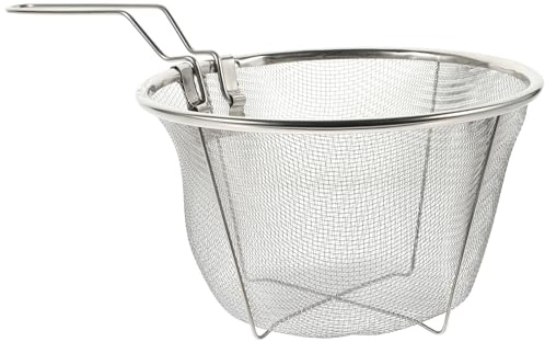 Housoutil Stainless Steel Frying Basket 12.4 Inch Folding Handle Deep Fryer Strainer Multi-Purpose Cooking Basket for Chips and Food