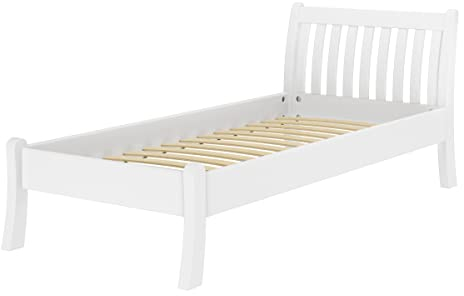 Erst-Holz®Weißes, geschwungenes Einzelbett Echtholzbett 90x200 Kiefer massiv V-60.61W-09Federleisten