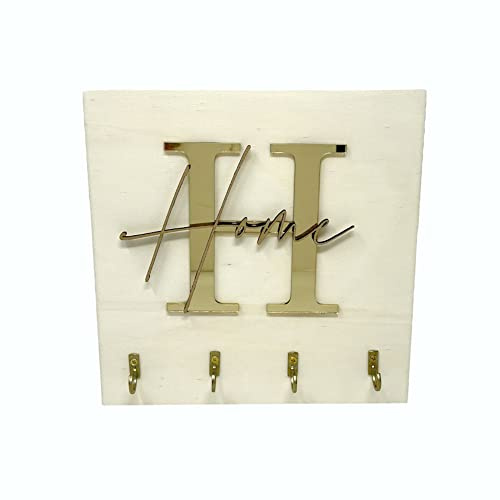 KT-Schmuckdesign Schlüsselbrett mit 4 Haken Gold Buchstabe und deinem Wunschtext - Geschenkidee Deko für Zuhause Schlüsselkasten Schlüssel Aufbewahrung