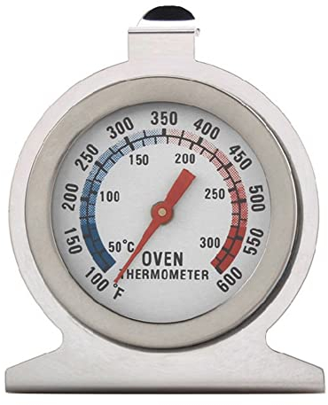 Chef Aid Stainless Steel Oven Thermometer for Use with Fan, Gas, Electric, Pizza Oven, Air-Fryer, or Range Cooker - Cooking/Baking/Grilling/BBQ, Hang or Stand Inside Oven, Easy to Read Display Silver