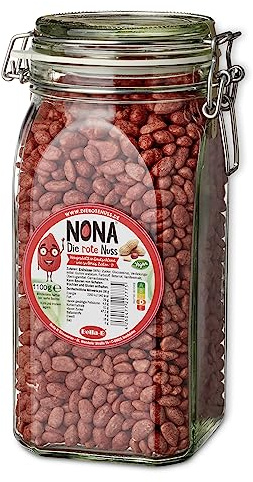 NONA Die rote Nuss - 1100 g - Einmachglas - geröstete dragierte Erdnüsse mit rotem Zuckerüberzug - Partysnack - Süße Nüsse - Die roten Erdnüsse - Einzigartiger Geschmack - Deutsche Produktion