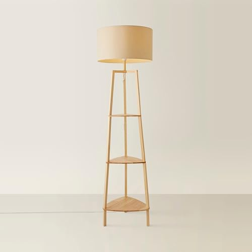 MiniSun | Cream Wooden 3 Tier Floor Lamp with Storage Shelves and Cream Shade | Floor Lamps & Torchieres, Home Décor, Improvement & Lifestyle Essential