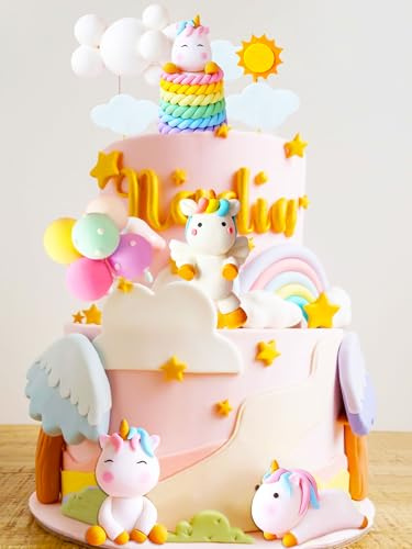 JeVenis Luxuriös Einhorn Torten Deko Für Mädchen - Kuchen Topper Und Geburtstag Decor Für Kinder