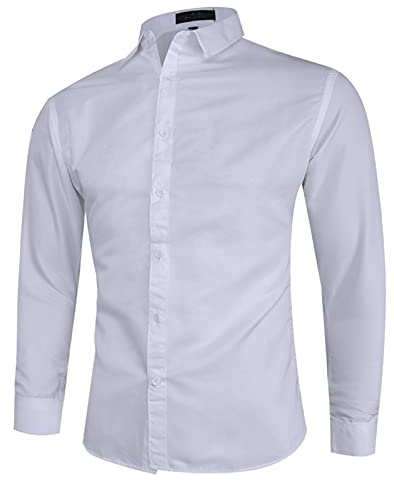 HAOLEI Mens Shirts UK Sale Clearance Long Sleeve Smart Casual Button Down Business Shirts Regular Fit Non Iron Stretch Plain Work Dress Shirt Solid Color Office Oxford Formal Shirt Plus Size 22 White