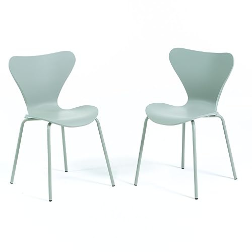 RATTATAN Nina - Stühle aus Fiberglas in Holzoptik mit Metallbeinen (Agavengrün, 2)