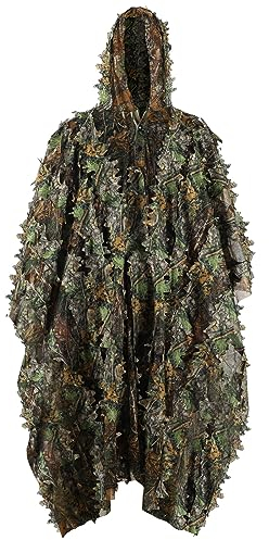 PELLOR 3D-blad Ghillie kostym, kamouflagedräkt, ghillie, kappa, snabbtorkande, kamouflagekläder för jakt, camping, utomhus, militär, jakt, täckt, CS djurfotografering, festsmycke (armégrön)