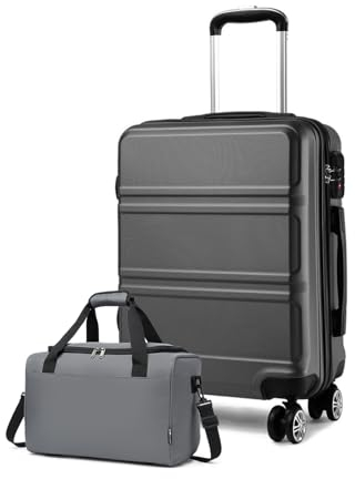 KONO Handgepäck Gepäcksets 2 Teilig Kofferset, 55cm Kleiner Koffer Handgepäck Set mit Ryanair Reisetasche 40x20x25cm für Flugzeug (55cm Kabinenkoffer mit Tasche, Grau)
