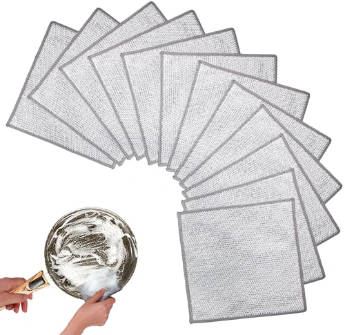 Torchon Multifonctionnel en Fil MéTallique Anti-Rayures pour Humides 12 Pièces Cuisines Chiffons de Vaisselle Réutilisables pour Couverts/Èviers