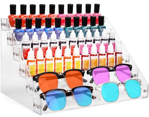 AumVum 6-stufiger Acryl Nagellack Organizer, Aufbewahrungsständer für Nagellack, Brillen, Tattoo-Tinte, ätherische Öle, Farbflaschen und mehr - Transparenter Schreibtisch-Organizer für 78-84 Flaschen