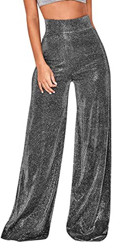 Duohropke Glitzer Hose Damen Party Hohe Taille Glitzerhose Lang Lässig Jogginghose Funkelnde Traininghose Retro Streetwear Glänzendes Schlaghose Pailletten Freizeithose
