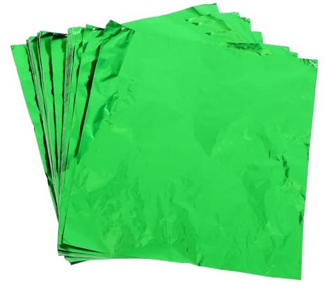 Mikinona 100pcs Aluminum Foil Green Glossy Packing Foil Candy Wrapper for Home Shop BBQ Food Chocolate Wrappers