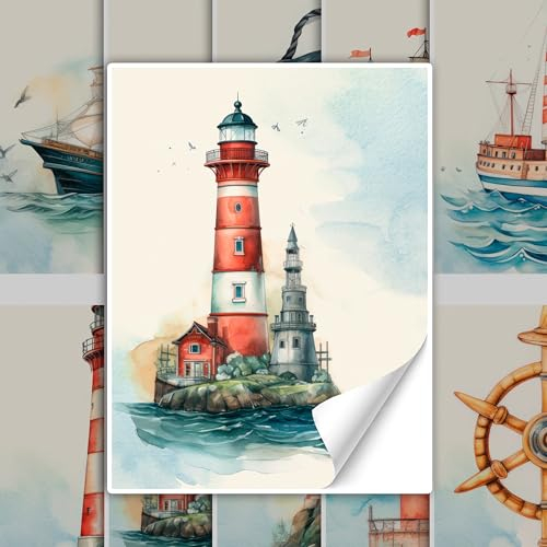 GRAZDesign Fliesenaufkleber Möwe Leuchtturm Bad & Küche Maritime Aufkleber für Fliesen Klebefliesen - 20x25cm / 50 Stück