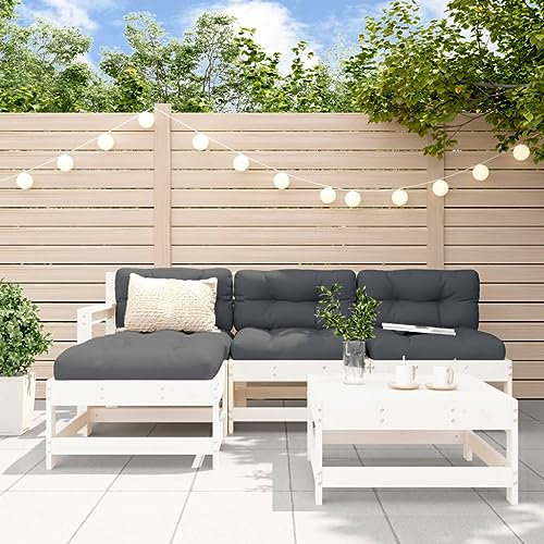 Homgoday Gartenmöbel-Set, 5-teilig und Kissen, Massivholz, weiß, Gartenmöbel-Set, Tisch und Stühle, Dekoration für Terrasse, Hof, Balkon, Typ 7