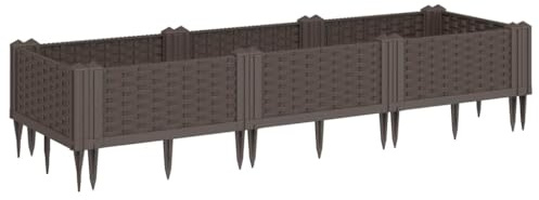 vidaXL Pflanzkasten mit Erdspießen, Modular Pflanzkübel mit Rattan-Optik, Blumenkübel für Außenbereich, Pflanzbeet Blumenbeet, Braun PP