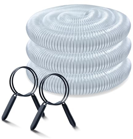POWERTEC 70439 2-1/2 x 20' PVC Dust Collection Hose with 2pc 2-1/2 Inch Double Loop Hose Clamps for Dust Collector for Woodworking and Shop Vacuum, Quick Release Spring Clamps for Dust Fittings