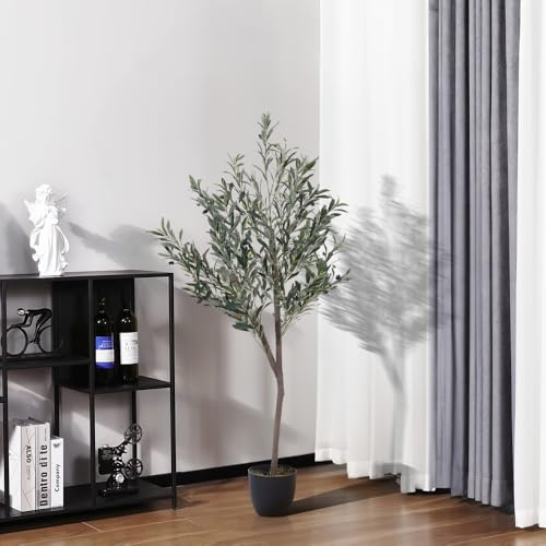 BTGGG Artificial Olive Tree 150cm/5Ft Large Fak Plant, Faux Silk Olive Tropical Plant Indoor Outdoor Decorative Tree for Home Living Room Bedroom Balcony Corner Office Garden Decor