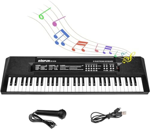 61-Key Keyboard Piano for Kids, Music Keyboard with Microphone, Portable Electronic Teaching Piano Toy Gift for Beginners Boys Girls Ages 3-12, Built-In Speakers and Many Premium Voices