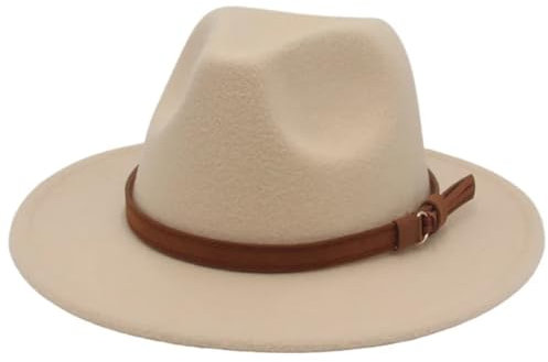 CHFYIJYHM Fedora-Hut for Damen und Herren, Filzhut, Herbst- und Winterhut, großer Damen-Kirchen-Retro-Jazzhut Hüte(Beige,56-58cm)