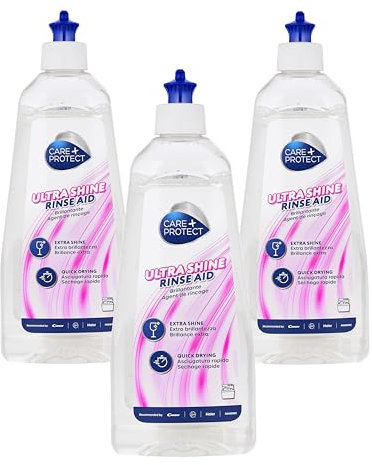 CARE + PROTECT Brillantante Universale per Lavastoviglie Extra Lucentezza, Potente contro Macchie e Aloni, Favorisce Un'Asciugatura Più Rapida, 500 ml (Confezione da 3)