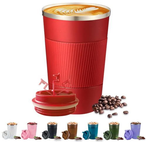 KISUOMAOYI Travel Mug - 380/510 Reusable Insulated Coffee Mug with Leakproof Lid, 304 Stainless Steel Portable Coffee Cup for Hot & Cold Coffee, Tea, Water and Drinks (Red)