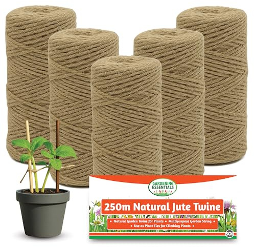 SOL 250mm Natural Jute Twine Garden Ties for Climbing Plants, 2mm Thick Plant Ties for Outdoor Plants Support, Craft, Tying Bundles, DIY Tasks, Outdoor Binding, Strong Multipurpose Rope (5x50m Rolls)
