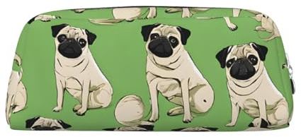ASPOIJHN Imagen De Pug vielseitiges Leder-Federmäppchen, stilvolle Aufbewahrungstasche für Schule, Büro, Schreibwaren, Kosmetiktasche, Münzen-Organizer, silber, Einheitsgröße, Krawattenetui