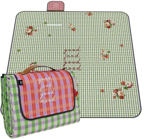 PERLETTI Picknickfilt Vattentät för Vuxen Familjer 200x200 cm - Fleece Strand och Campingmatta Utomhusfilt Isolerad med Handtag - Flerfärgad Pläd Vandring Parker (Blommor, 200x200)